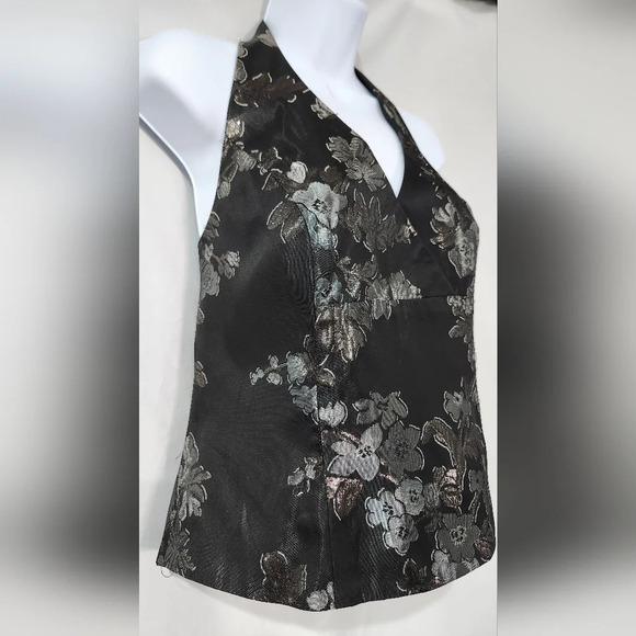 David's Bridal Formal Halter Top Size 12 Black Silver Shimmer Glam Floral - Picture 3 of 7